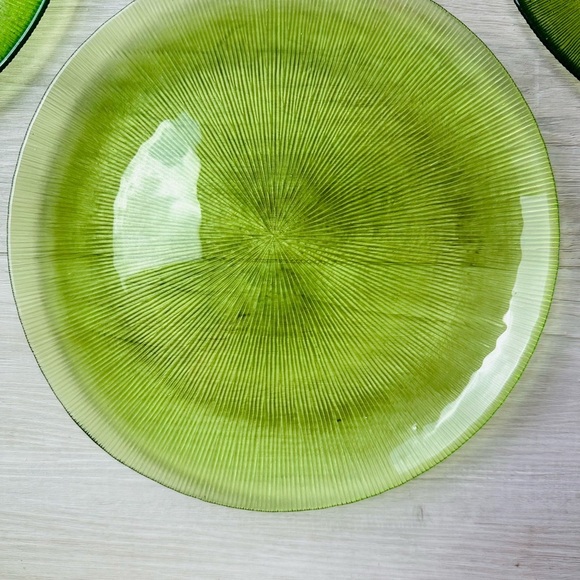 Vintage Retro Green Ribbed Glass Plates Set of 4 Soreno Like Textured - Picture 3 of 4
